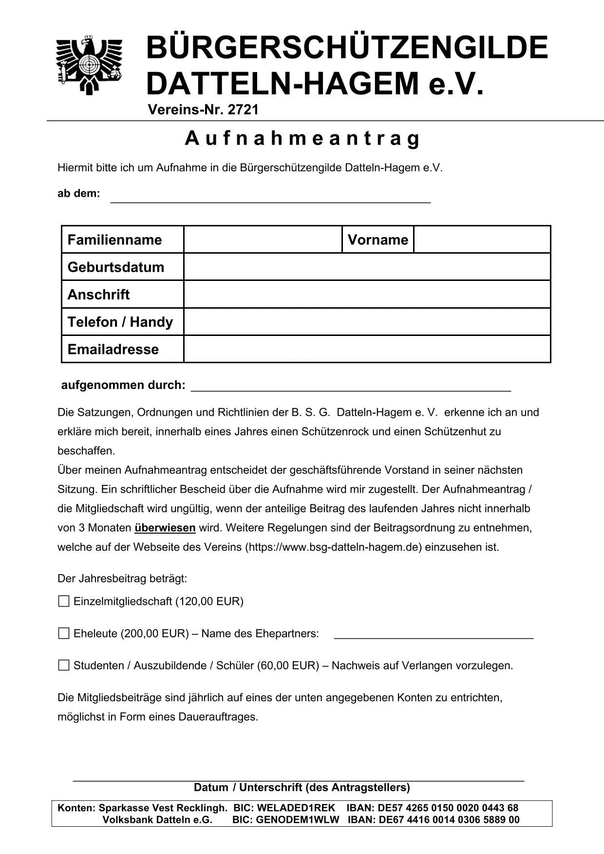 Aufnahmeantrag als Bild Smartphone
