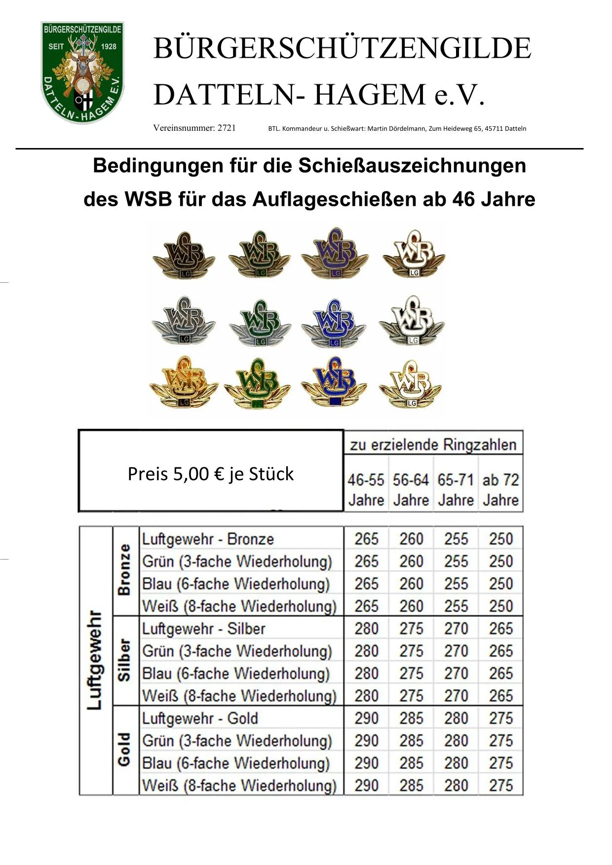 Bedingungen WSB Abzeichen Auflage ab 46 Jahre