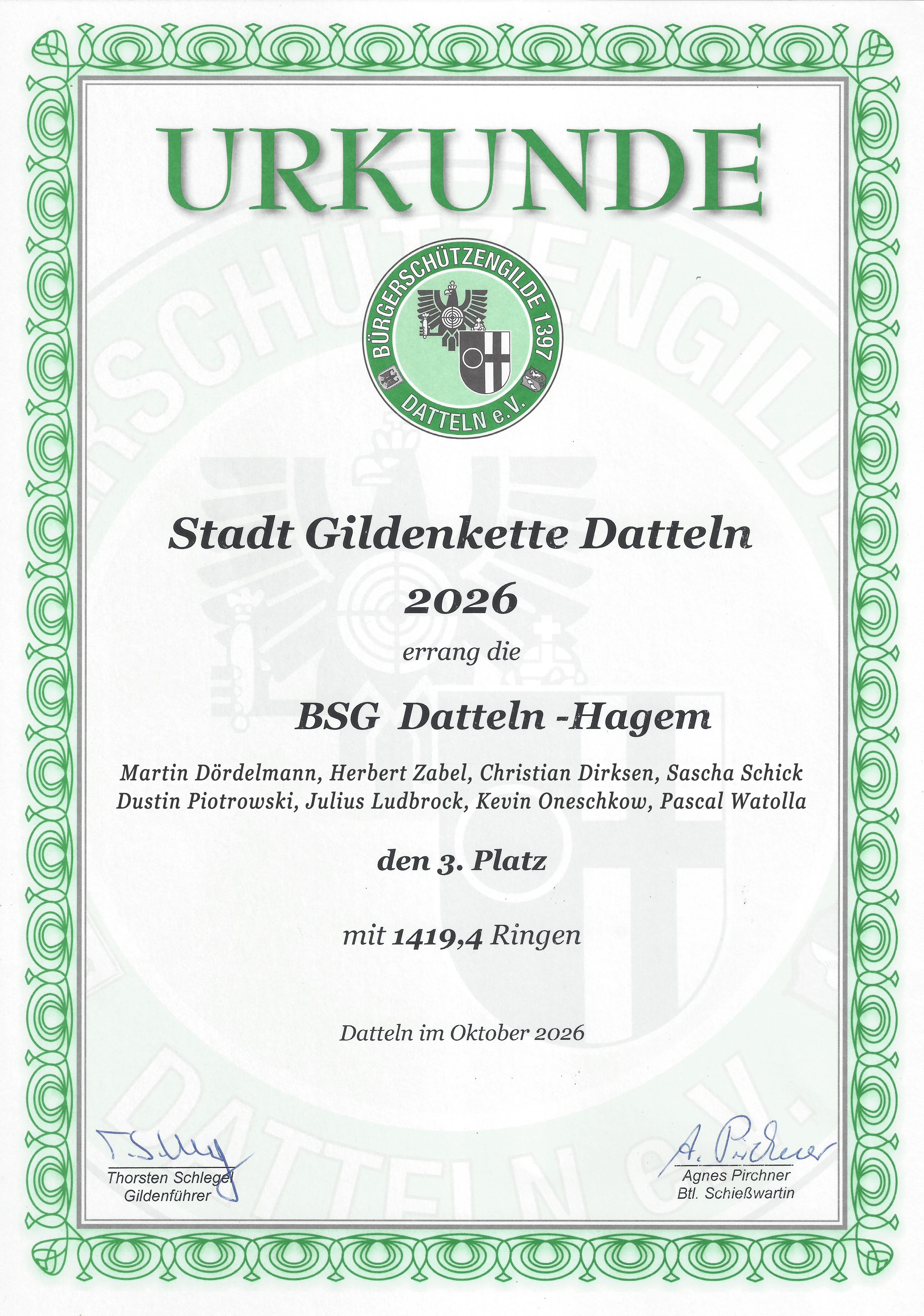 Gildenkette 2026 Urkunde