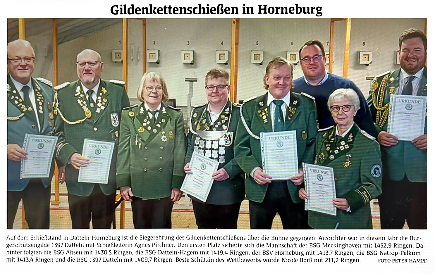Siegerehrung des Gildenkettenschießens in Datteln-Horneburg mit den Preisträgern